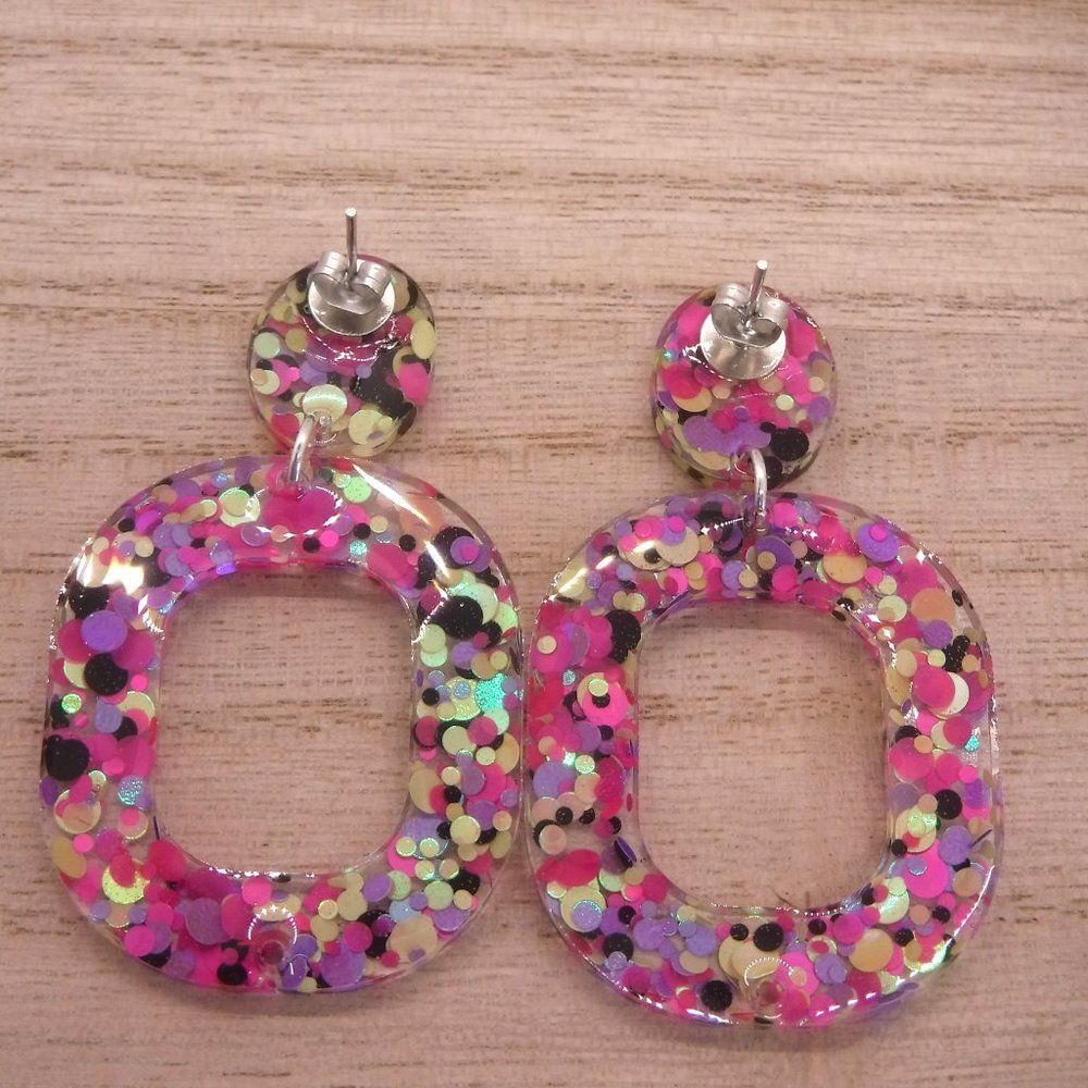 Earrings Resin w/ Chunky Glitter Studs - Picture 3 of 3